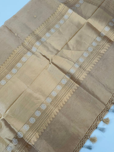 Banarasi Kora Tissue Organza Silk Saree | Golden Beige | Gold Zari | Handwoven | Ships from California
